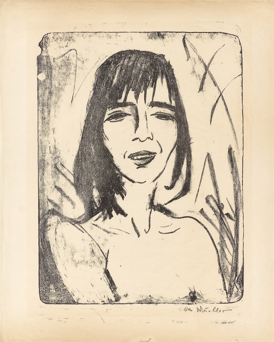 Otto Mueller. ”Brustbild Maschka 2 (Ophelia)”. 1912: Otto Mueller (Liebau, Silesia 1874 – 1930 Wrocław). ”Brustbild Maschka 2 (Ophelia)”. 1912 Lithograph on paper. 43,3 × 32,6 cm