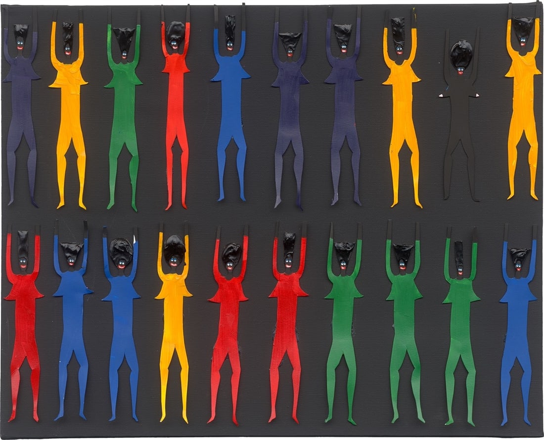 Devin Troy Strother. ”Gurrrl you know I like me some primary colors”. 2012: Devin Troy Strother (West Covina, CA 1986 – lives in Los Angeles). ”Gurrrl you know I like me some primary colors”. 2012 Acrylic and paper cuts on black canvas.