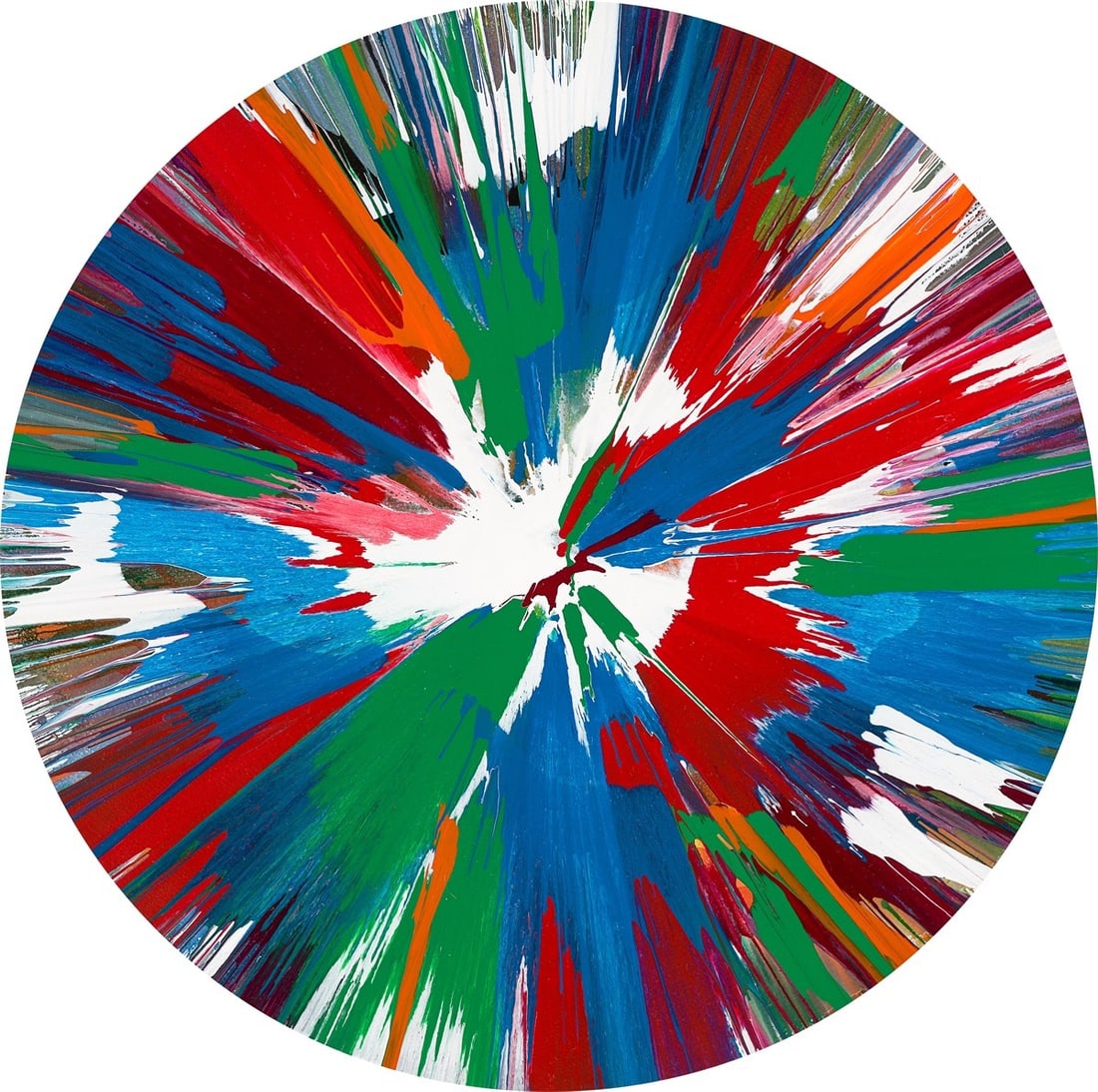 Damien Hirst. ”Spin Painting”. 2009: Damien Hirst (Bristol 1965 – lives in London, Devon and Gloucestershire, UK). ”Spin Painting”. 2009 Acrylic on heavy paper. Diameter: 52 cm (20 ½ in.). With