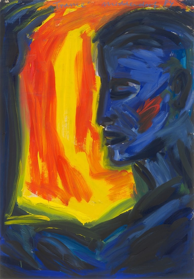 Helmut Middendorf. „Trance“. 1984: Helmut Middendorf (Dinklage 1953 – lives in Berlin and Athens). „Trance“. 1984 Acrylic on heavy paper. 100 × 70 cm