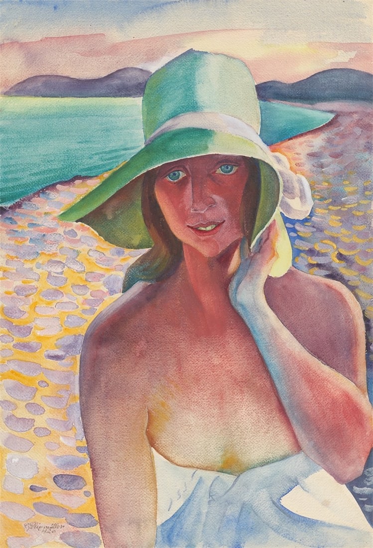 Conrad Felixmüller. ”Späte Sonne am Strand von Le Lavandou”. 1926: Conrad Felixmüller (Dresden 1897 – 1977 Berlin). ”Späte Sonne am Strand von Le Lavandou”. 1926 Watercolour on heavy paper. 50,7 × 34,7 cm