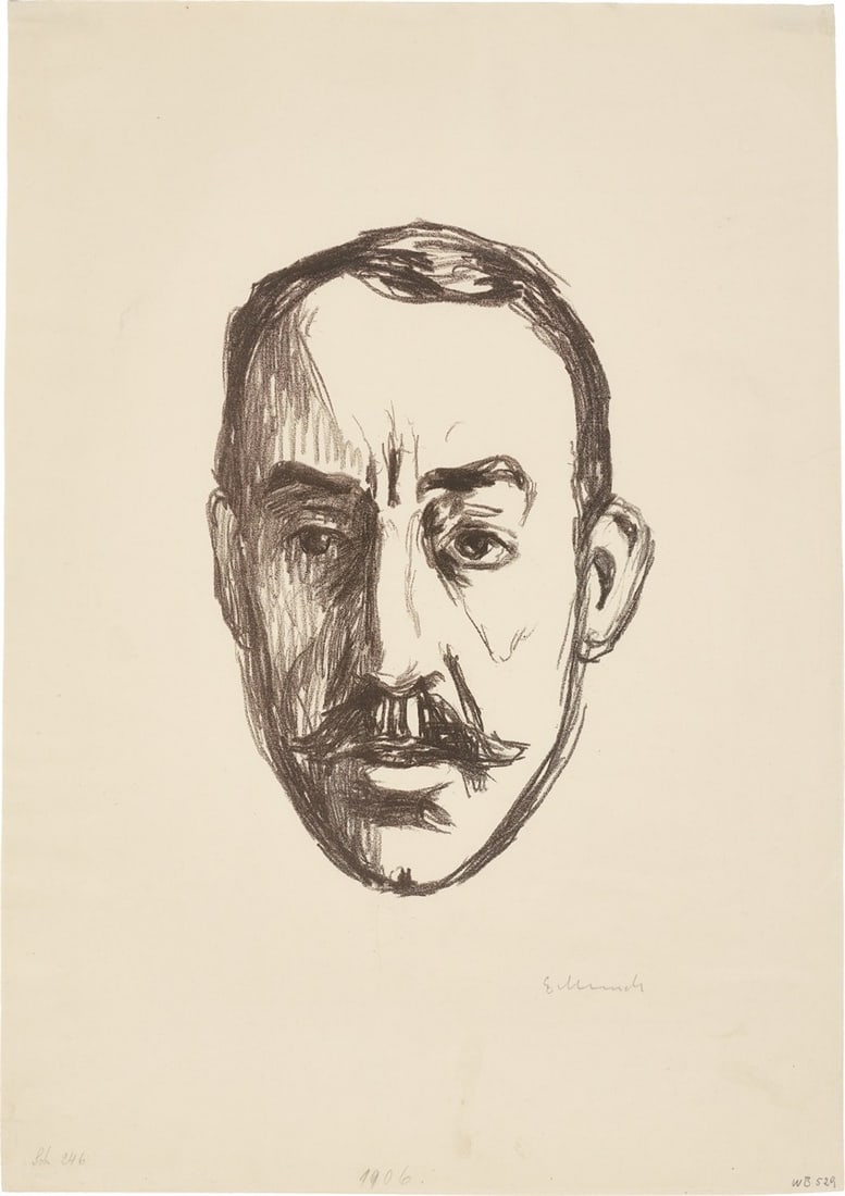 Edvard Munch. ”Henry van de Velde”. 1906: Edvard Munch (Løiten/Hedmark 1863 – 1944 Ekely near Oslo). ”Henry van de Velde”. 1906 Lithograph on cream paper. 26,2 × 17,5 cm (46 × 32,5&nbs