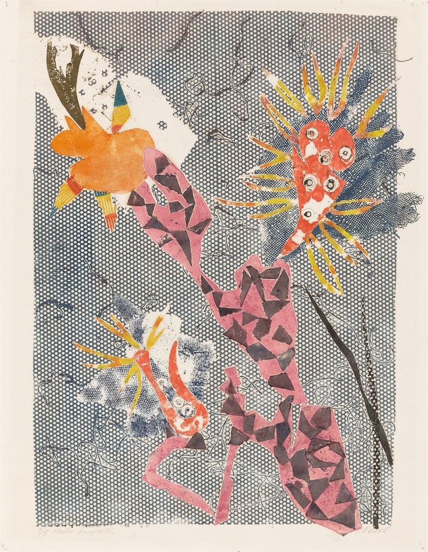 Rolf Nesch. ”Kaktus”. 1953: Rolf Nesch (Oberesslingen am Neckar 1893 – 1975 Oslo). ”Kaktus”. 1953 Colour metal print on heavy Van Gelder Zonen wove paper. 61,3 × 45,5 cm