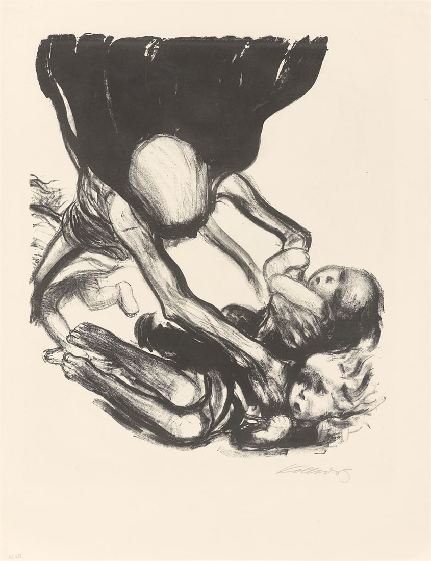 Käthe Kollwitz. ”Tod greift in Kinderschar”. 1934: Käthe Kollwitz (Königsberg 1867 – 1945 Moritzburg). ”Tod greift in Kinderschar”. 1934 Lithograph on thin wove paper. 50 × 42 cm