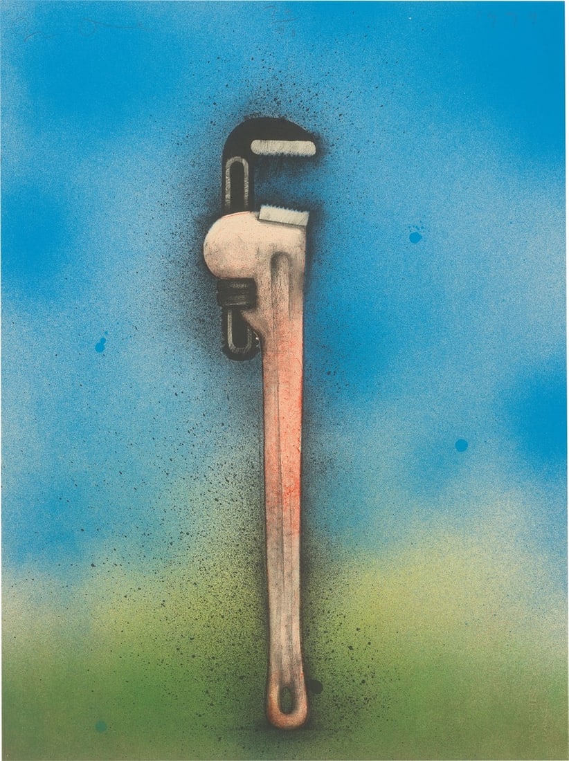 Jim Dine. ”Big red wrench in a landscape”. 1973: Jim Dine (Cincinnati/OH 1935 – lives in Walla Walla/WA). ”Big red wrench in a landscape”. 1973 Colour lithograph on Arches wove paper. 76,2 × 56,5 cm