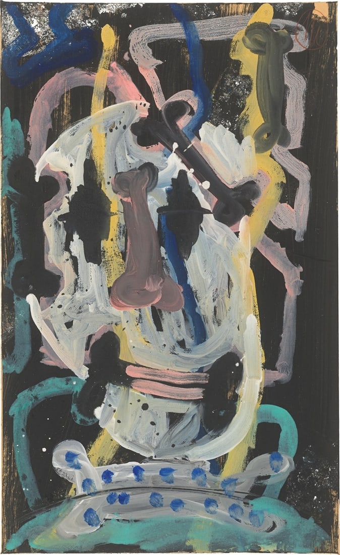 Markus Lüpertz. Untitled. End 1980s/early 1990s: Markus Lüpertz (Liberec/Bohemia (today Czech Republic) 1941 – lives in Berlin, Karlsruhe, Düsseldorf and Florence). Untitled. End 1980s/early 1990s Ink, gouache and opaque white on car