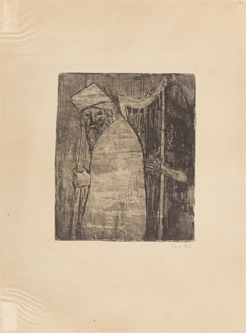 Emil Nolde. ”Saul und David”. 1911: Emil Nolde (Nolde 1867 – 1956 Seebüll). ”Saul und David”. 1911 Etching with aquatint on Van Gelder Zonen laid paper. 30 × 25 cm