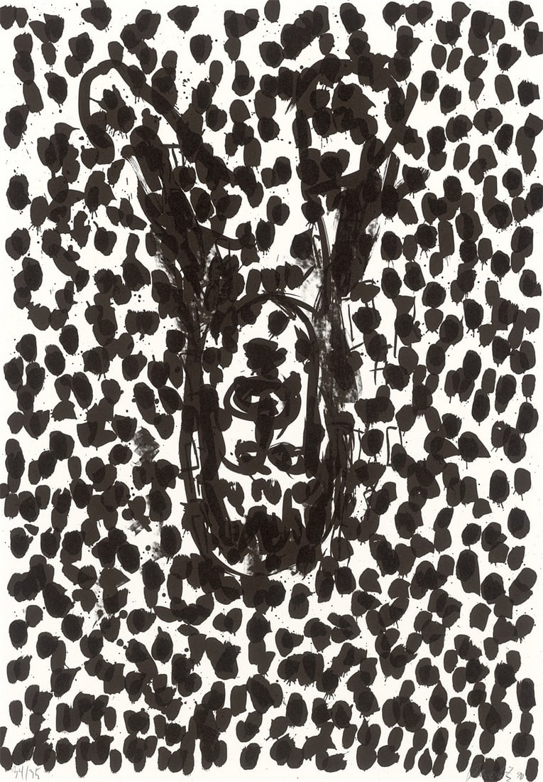 Georg Baselitz. From: ”Georg Baselitz - Suite 45”. 1990: Georg Baselitz (Deutschbaselitz/Saxony 1938 – lives in Bavaria and Italy). From: ”Georg Baselitz - Suite 45”. 1990 Offset lithograph on heavy laid paper.