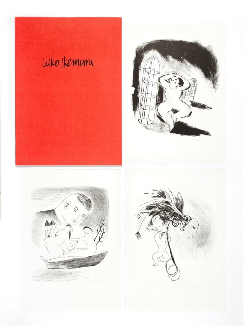 Leiko Ikemura. ”Mappe mit 10 Lithografien”. 1985: Leiko Ikemura (Tsu/Japan 1951 – lives in Berlin). ”Mappe mit 10 Lithografien”. 1985 Original half linen-covered portfolio with 10 lithographs, each on wove paper. Portfolio: