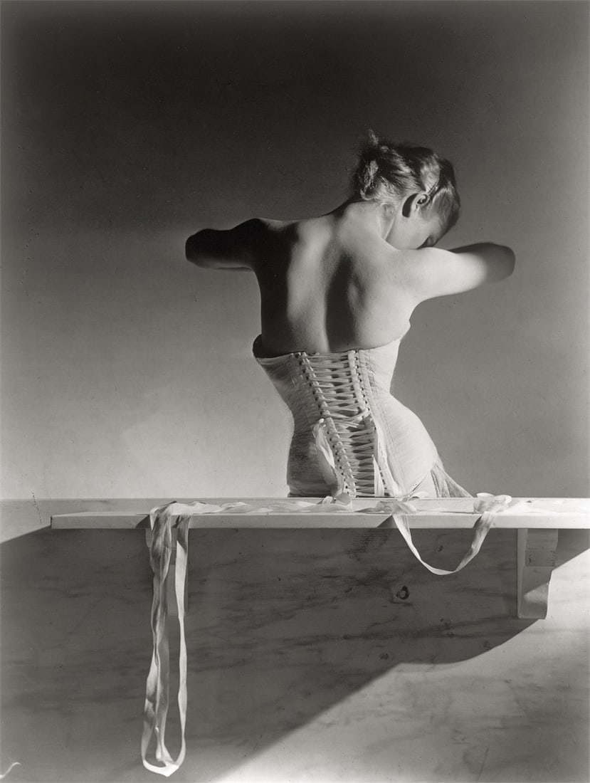 Horst P. Horst (i.e. Horst Paul Albert Bohrmann). Mainbocher Corset, Paris. 1939: Horst P. Horst (i.e. Horst Paul Albert Bohrmann) (Weißenfels 1906 – 1999 Palm Beach Gardens, Florida). Mainbocher Corset, Paris. 1939 Gelatin silver print, printed later. 
