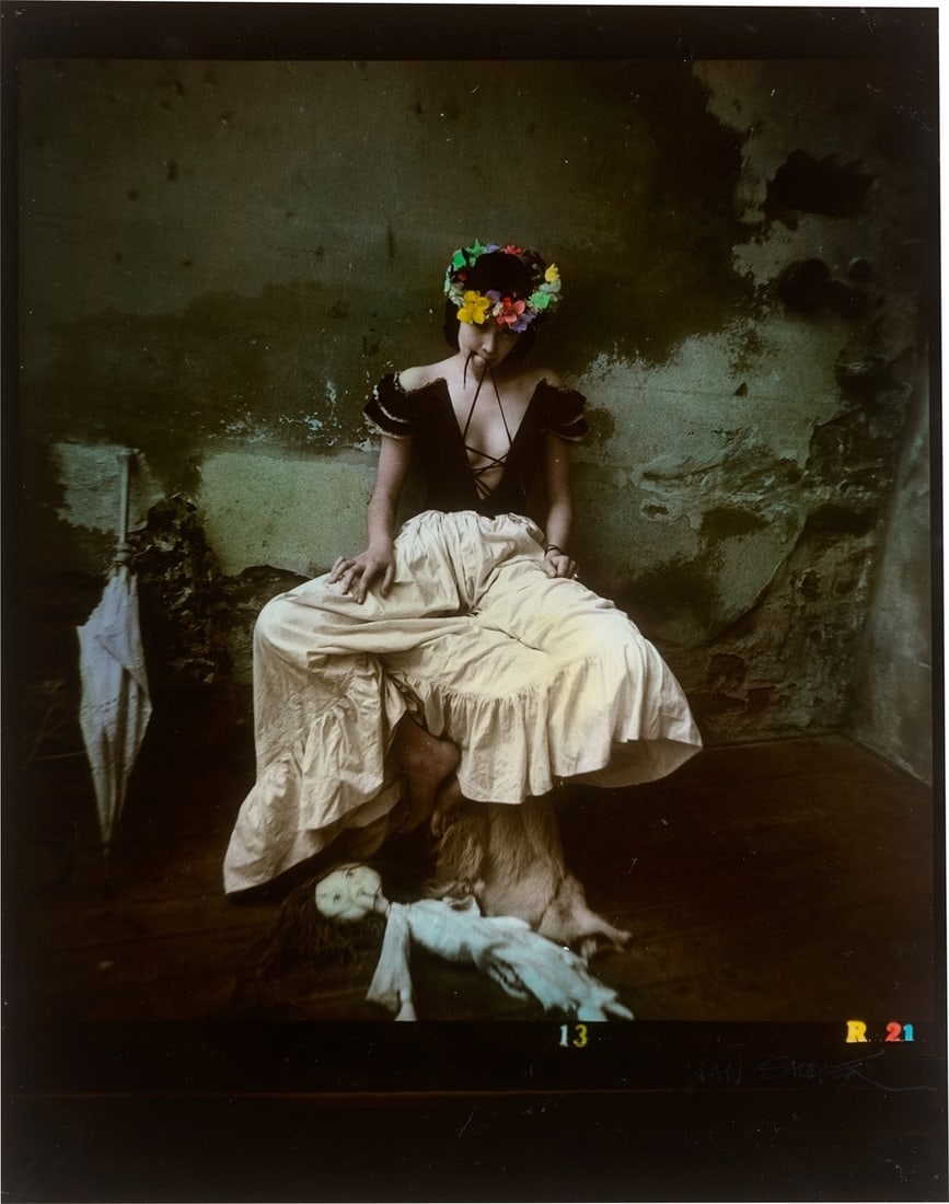 Jan Saudek. ”Shy Girl”. 1981: Jan Saudek (Prague 1935 – lives in Prague). ”Shy Girl”. 1981 Gelatin silver print, hand-coloured. Unique work. 30,3 × 24 cm (11 ⅞ × 9&nb