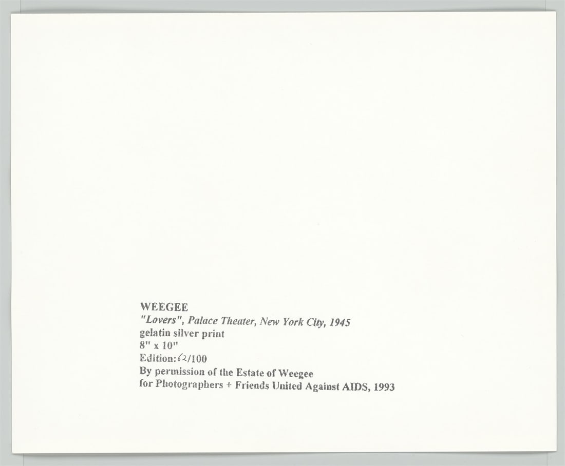 Weegee (i.e. Arthur H. Fellig). 'Lovers', Palace Theater, New York City. 1945 - 4