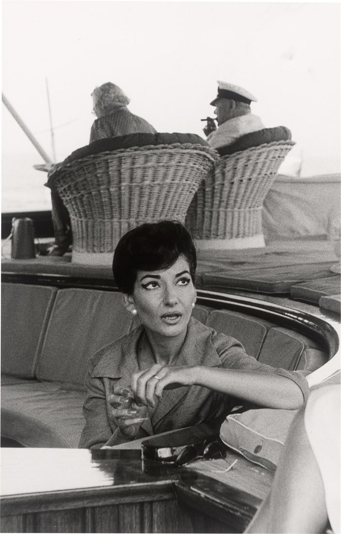 Ara Güler. Maria Callas and Mr. and Mrs. Churchill on 'Onassis Christina'. 1957: Ara Güler (1928 – Istanbul – 2018). Maria Callas and Mr. and Mrs. Churchill on 'Onassis Christina'. 1957 Vintage. Gelatin silver print. 47 × 30,1 cm