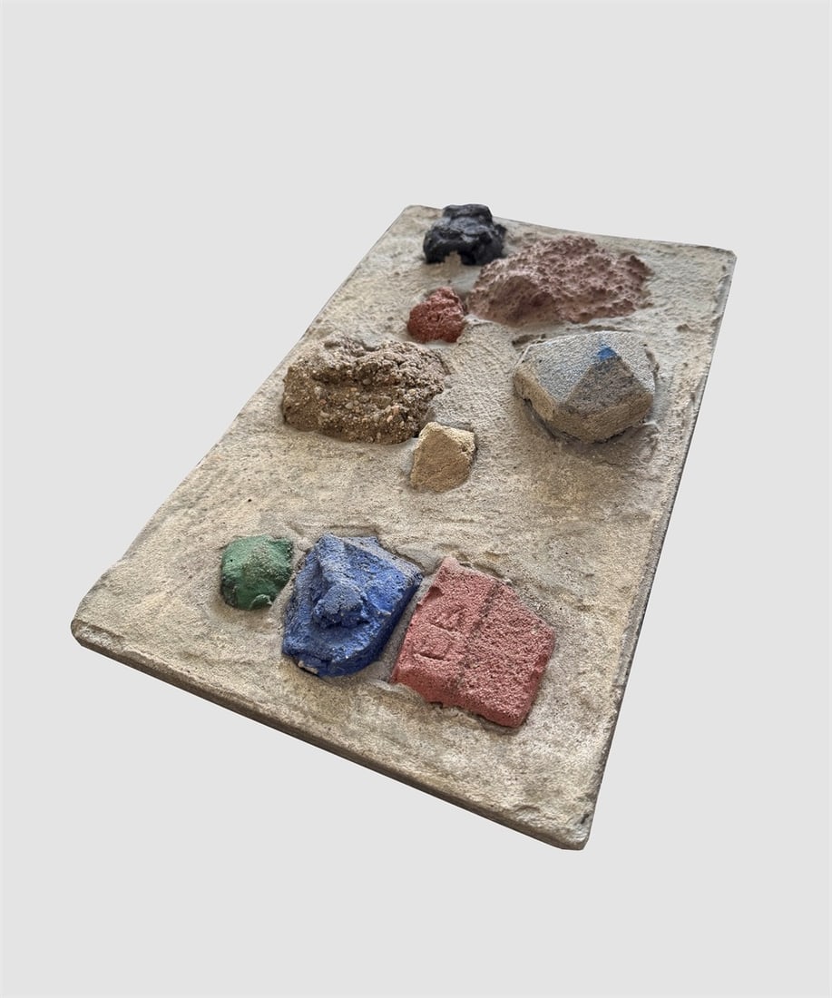 Hermann Glöckner. Neun Mörtelbrocken im Relief. 1960: Hermann Glöckner (Cotta near Dresden 1889 – 1987 Berlin). Neun Mörtelbrocken im Relief. 1960 Chalk and cement mortar, coloured, in cement.