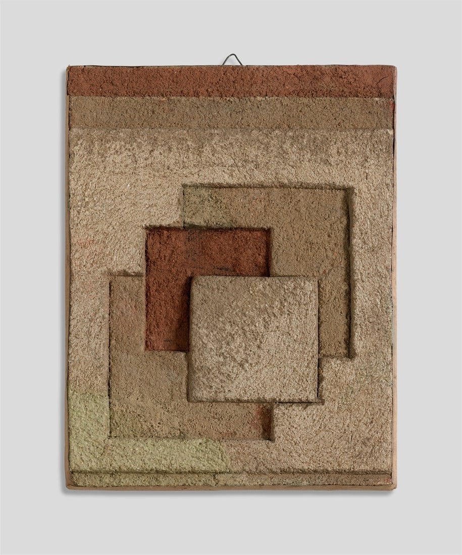 Hermann Glöckner. Sich überlagernde Quadrate in Umbratönen. 1948: Hermann Glöckner (Cotta near Dresden 1889 – 1987 Berlin). Sich überlagernde Quadrate in Umbratönen. 1948 Cement mortar on cardboard.