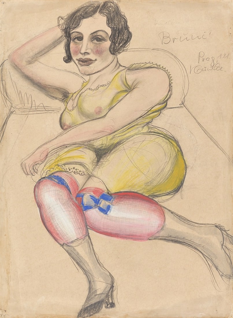 Kurt Günther. ”Bruni”. 1921: Kurt Günther (Gera 1893 – 1955 Stadtroda). ”Bruni”. 1921 Gouache, opaque white, black chalk and pencil on light cardboard. 54 × 40 cm