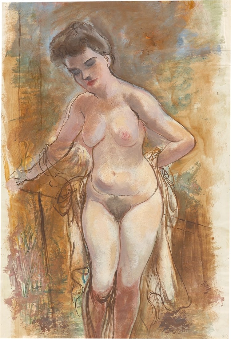 George Grosz. Standing female nude. Circa 1940: George Grosz (1893 – Berlin – 1959). Standing female nude. Circa 1940 Oil, watercolour and opaque white on heavy paper. 67,7 × 45,9 cm