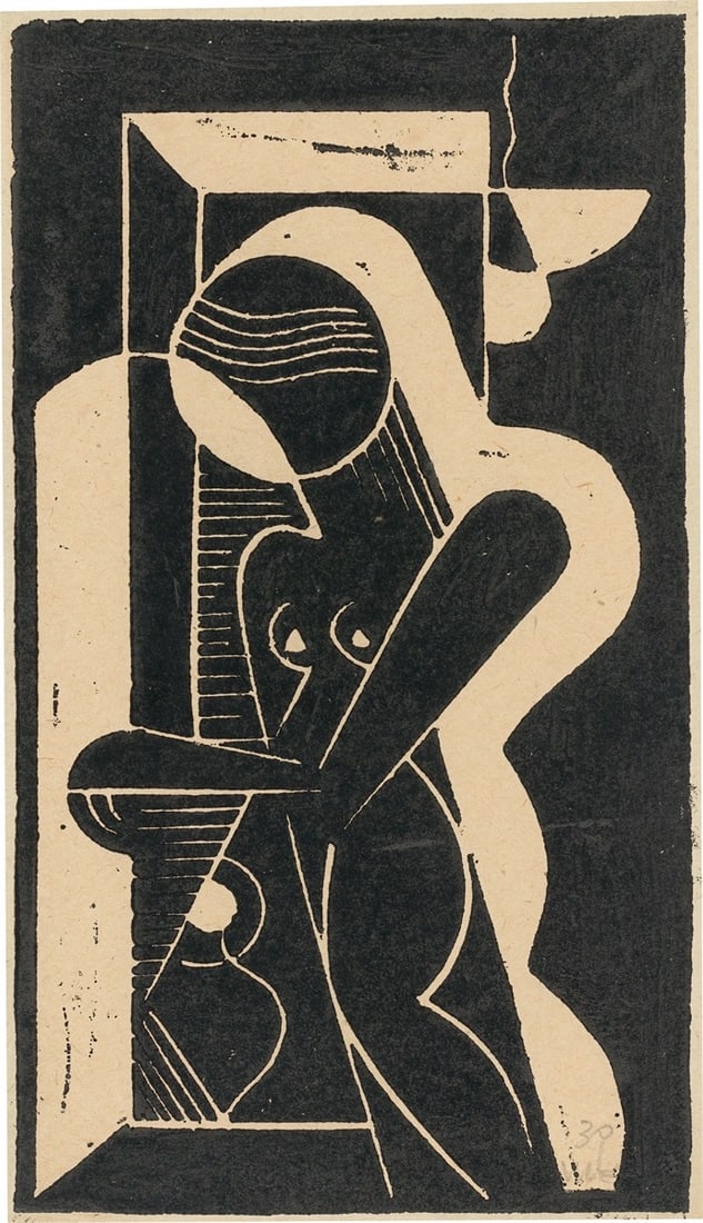 Erich Müller-Kraus. Female nude. 1930: Erich Müller-Kraus (Aachen 1911 – 1967 Veberöd, Sweden). Female nude. 1930 Woodcut on thin paper. 24,7 × 14,2 cm