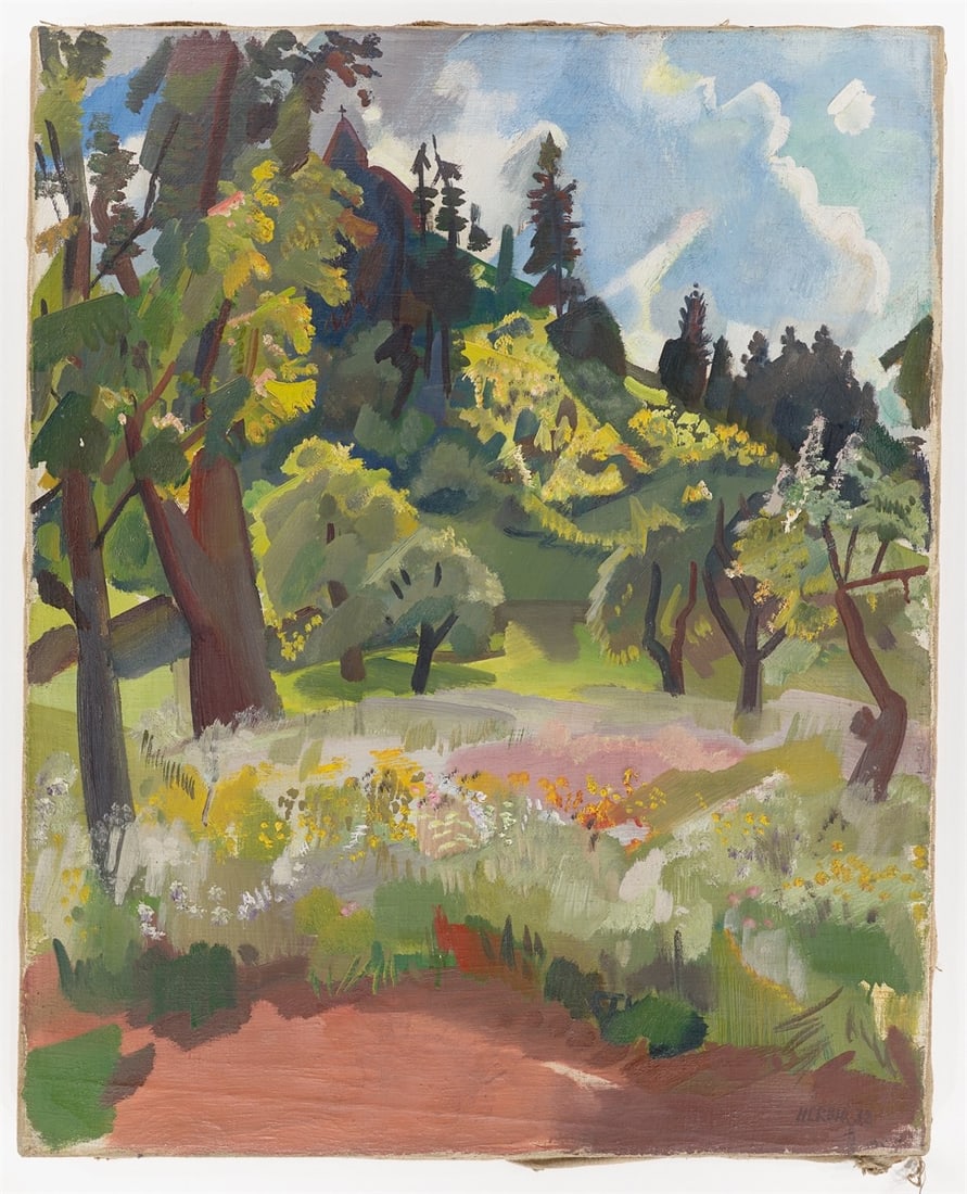 Otto Herbig. Mountain meadow with trees. 1932 - 2
