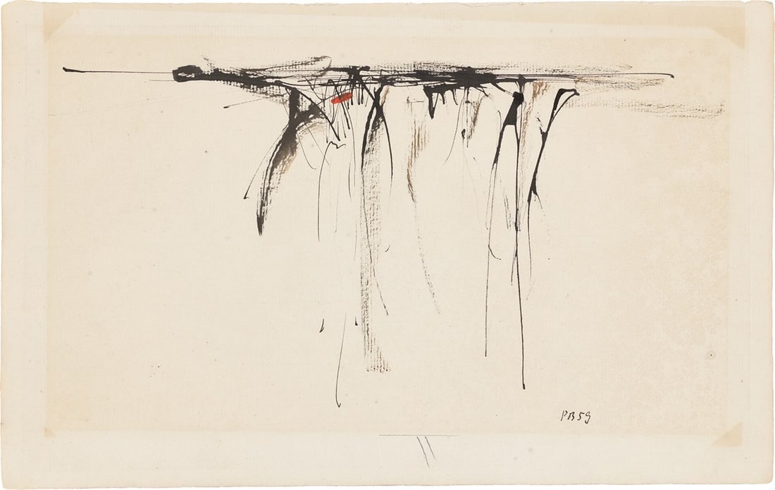Peter Brüning. Untitled. 1959: Peter Brüning (Düsseldorf 1929 – 1970 Ratingen). Untitled. 1959 India ink and watercolour on laid paper. 20,4 × 32,6 cm