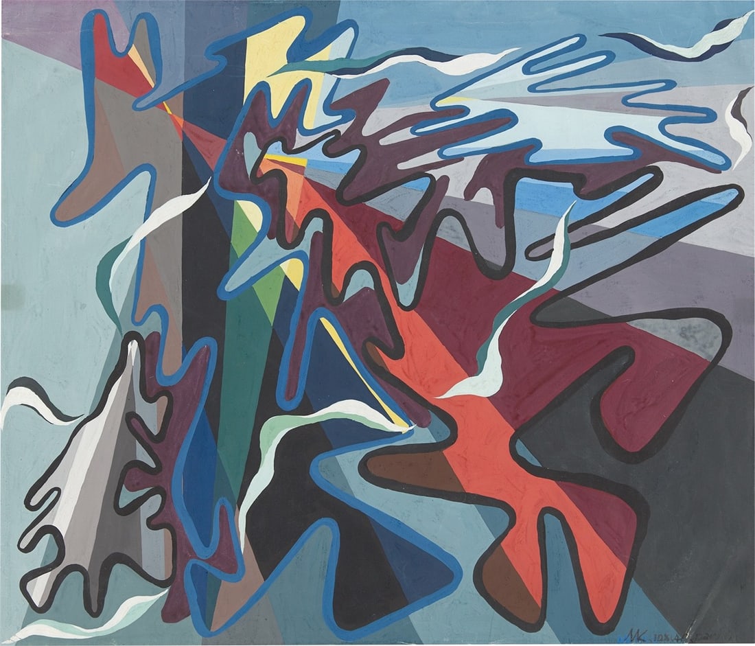 Erich Müller-Kraus. ”flucht 10.XI.40 (paris)”. 1940: Erich Müller-Kraus (Aachen 1911 – 1967 Veberöd, Sweden). ”flucht 10.XI.40 (paris)”. 1940 Tempera on heavy paper. 37,2 × 43,7 cm