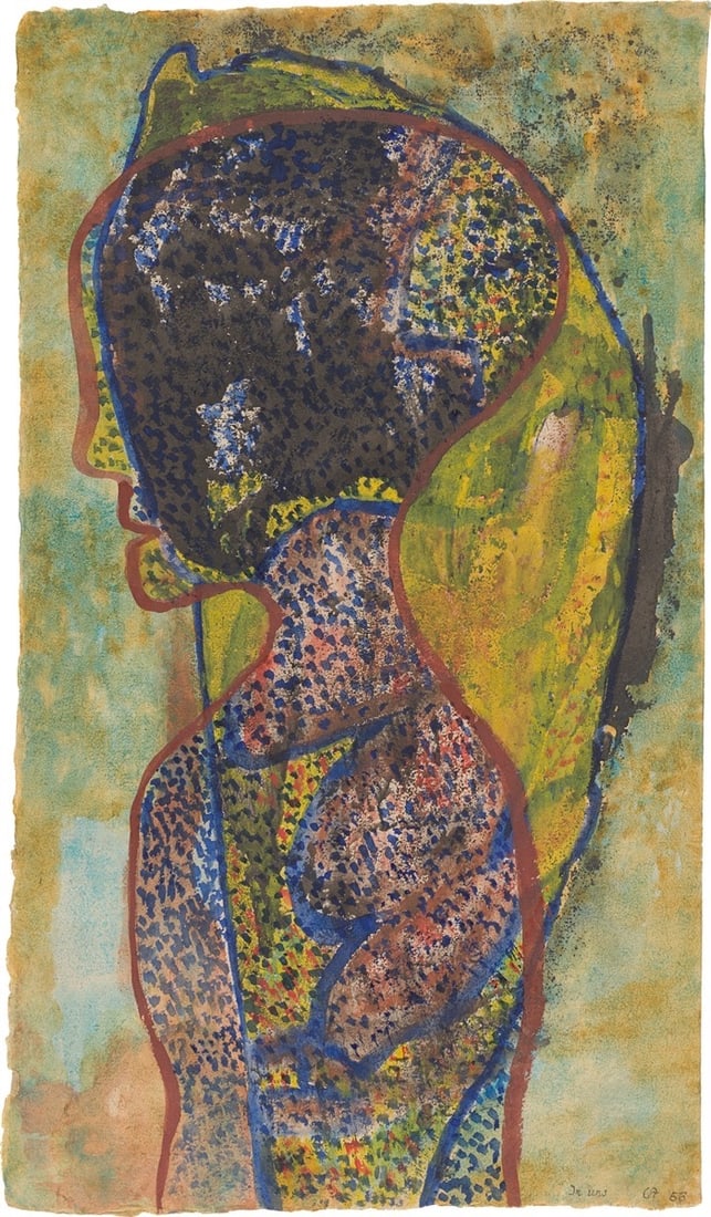 Gerhard Altenbourg. ”In uns”. 1956: Gerhard Altenbourg (Rödichen-Schnepfenthal 1926 – 1989 Meissen). ”In uns”. 1956 Watercolour, gouache and India ink on thin laid paper. 33 × 18,8 cm
