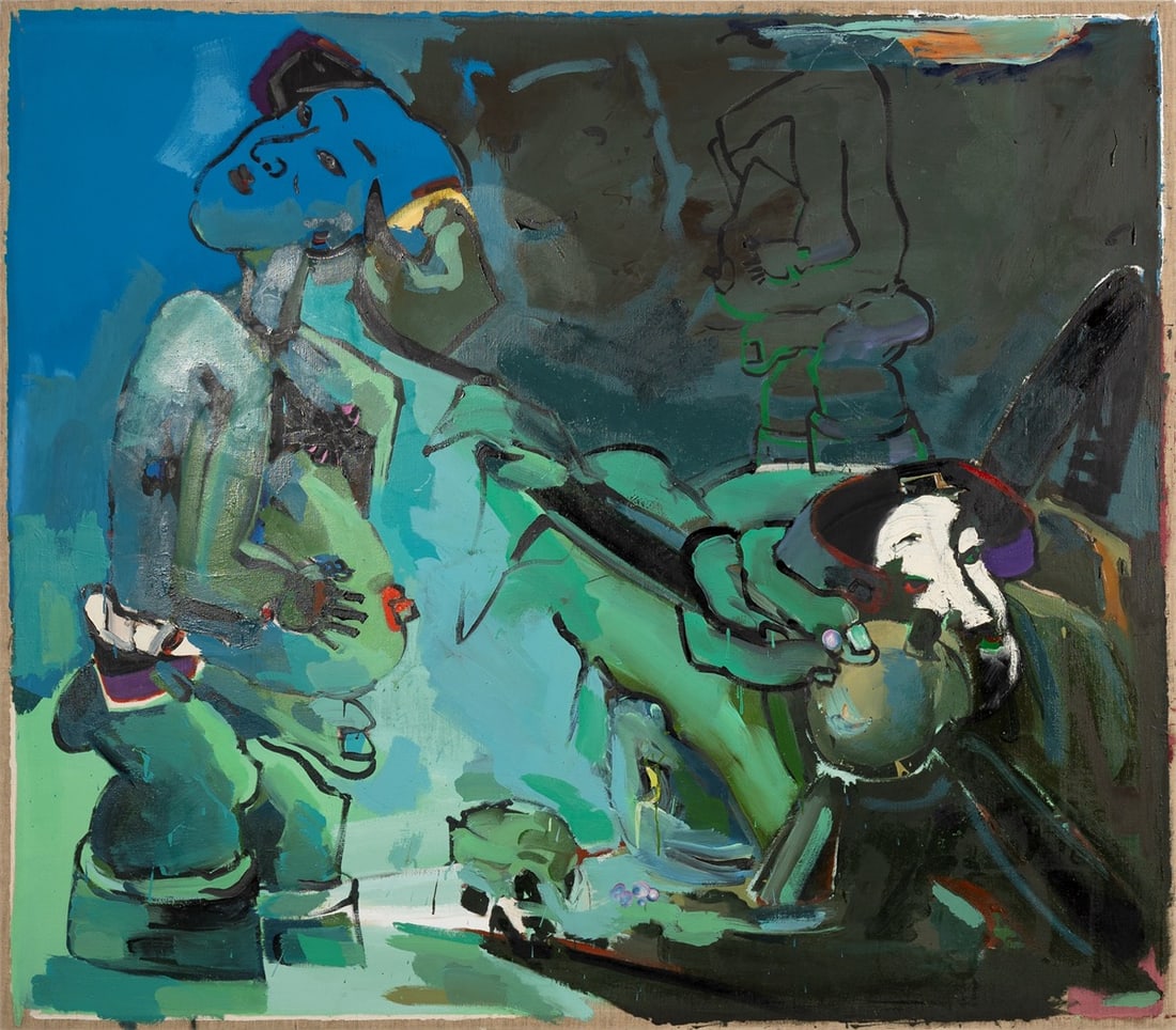Lambert Maria Wintersberger. ”Die Perlentaucherin”. 1984: Lambert Maria Wintersberger (Munich 1941 – 2013 Walbourg/Elsass). ”Die Perlentaucherin”. 1984 Oil on Hessian. 167 × 190 × 4,5 cm
