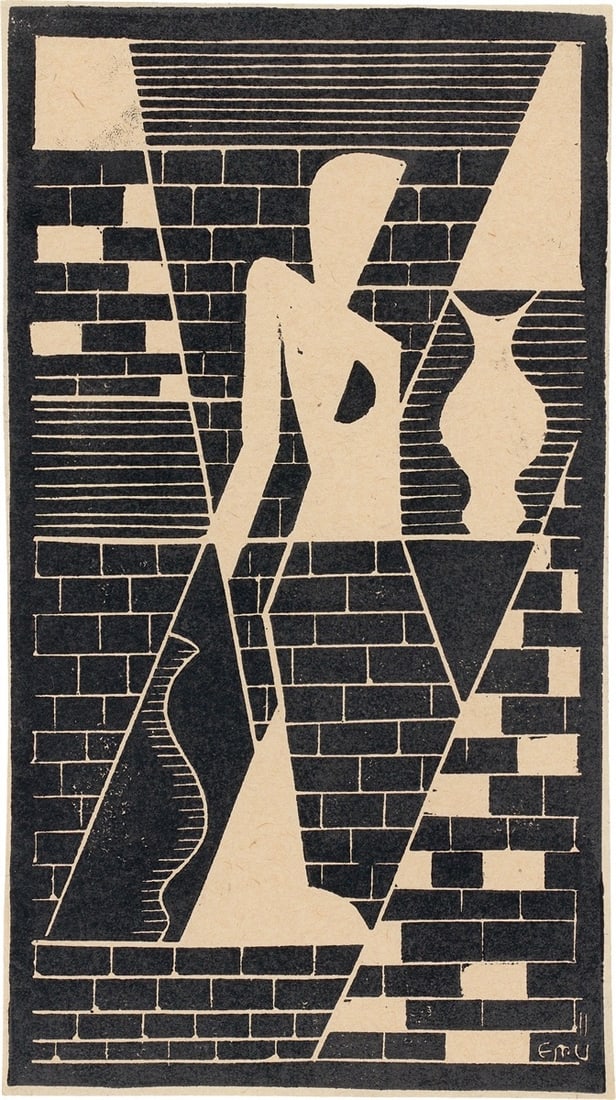 Erich Müller-Kraus. Female nude with vase. 1931: Erich Müller-Kraus (Aachen 1911 – 1967 Veberöd, Sweden). Female nude with vase. 1931 Woodcut on thin paper. 23 × 12,9 cm (9 × 5 ⅛ in.