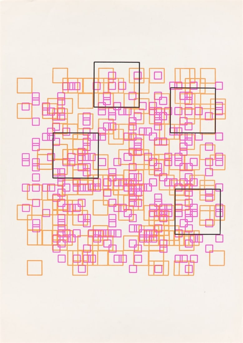 Herbert W. Franke. Quadrate. 1969/70: Herbert W. Franke (Vienna 1927 – 2022 Egling). Quadrate. 1969/70 Colour silkscreen on heavy paper. 43,7 × 42,5 cm (70 × 50 cm)