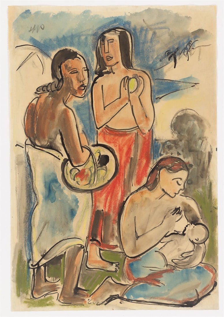 Max Pechstein. Study after Paul Gauguin's ”Maternité II”. - 2