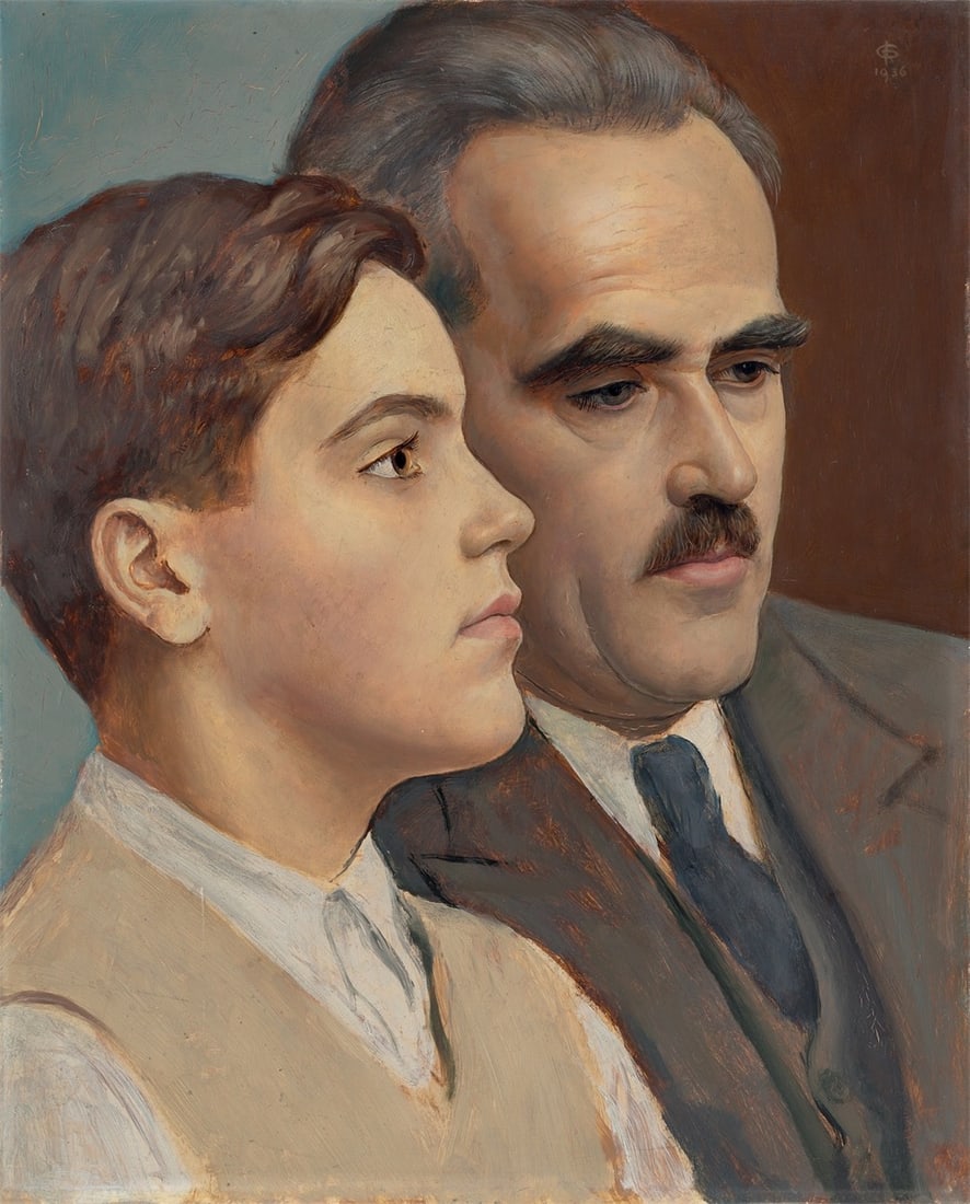 Imre Goth. Double portrait of a father and son. 1936: Imre Goth (Hungary 1893 – 1982 London). Double portrait of a father and son. 1936 Oil on masonite. 41 × 33 cm (16 ⅛ × 13 in.). Monogrammed and