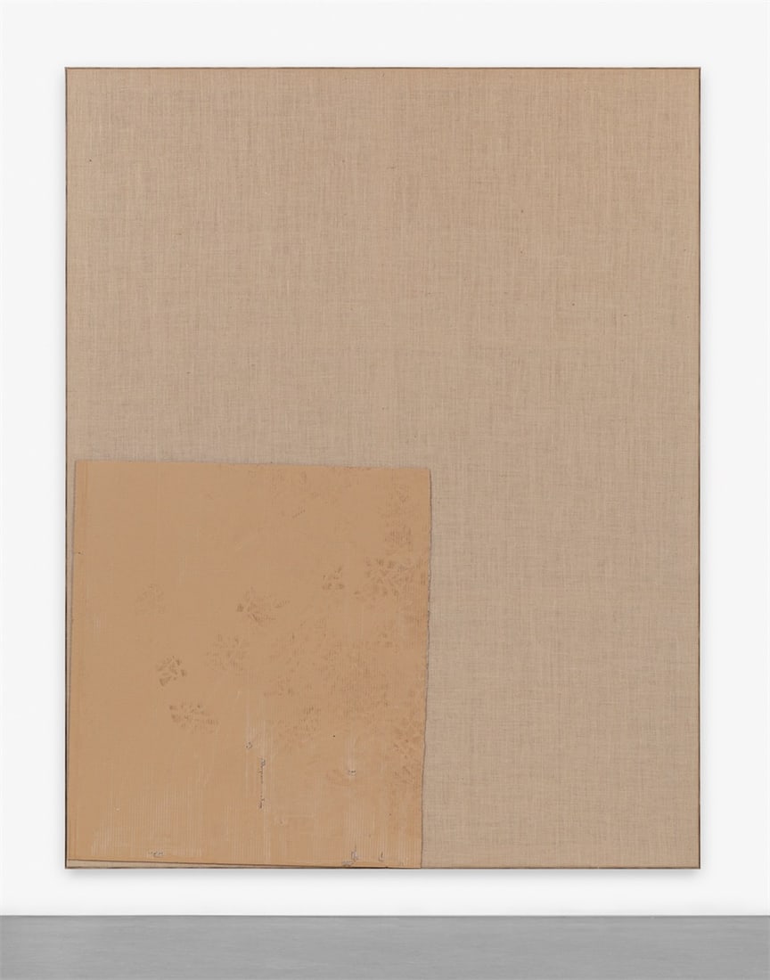 David Ostrowski. ”F (The day we became women)”. 2014: David Ostrowski (Cologne 1981 – lives in Cologne). ”F (The day we became women)”. 2014 Corrugated cardboard with footprints on Hessian, with artist's framing.