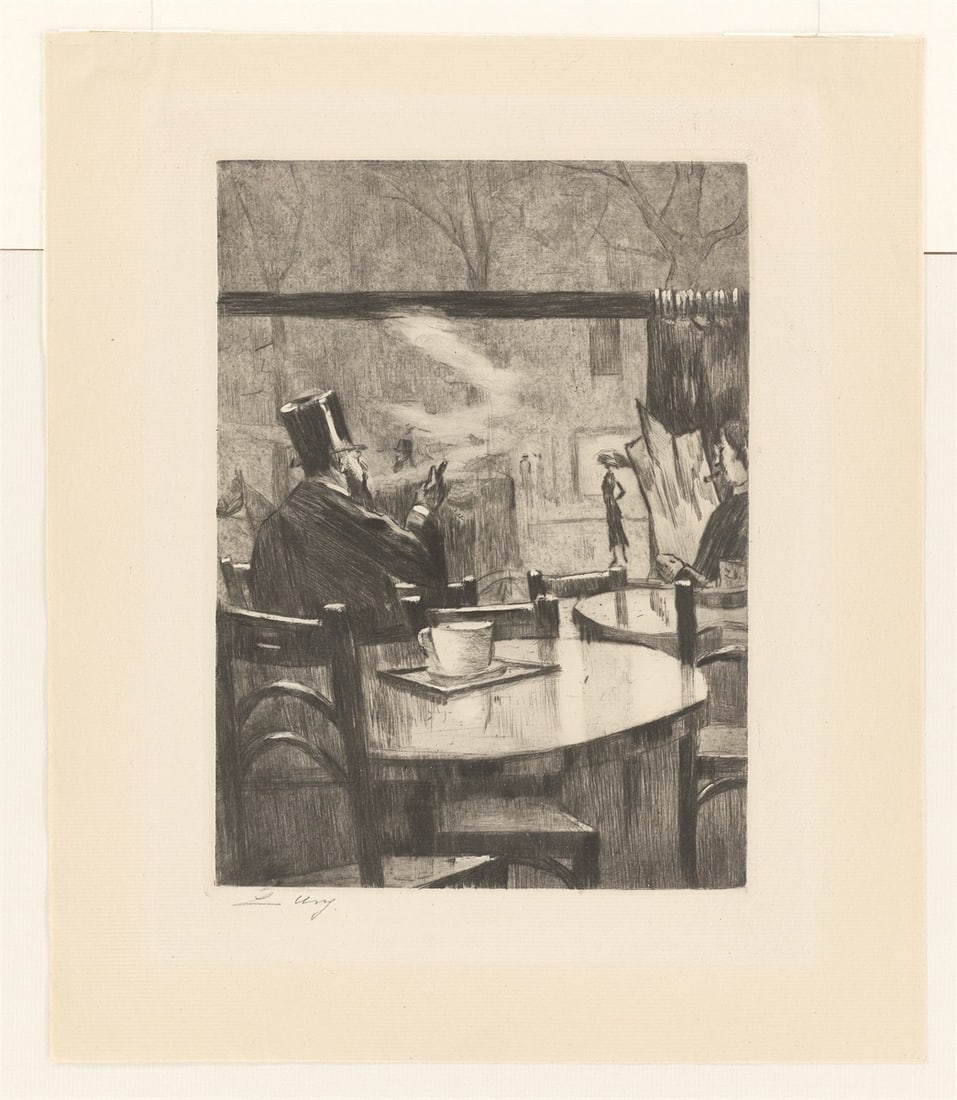 Lesser Ury. ”Herr mit Zylinder vor einem Kaffeehausfenster – in Rückenansicht” - 2
