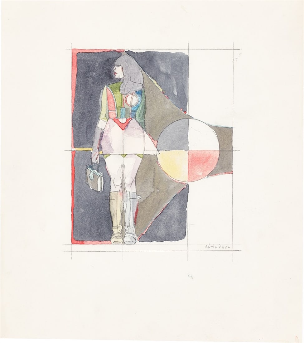 Richard Lindner. Untitled. 1969: Richard Lindner (Hamburg 1901 – 1978 New York). Untitled. 1969 Watercolour over lithograph on BFK Rives wove paper. 21 × 18 cm (35 × 30 cm)