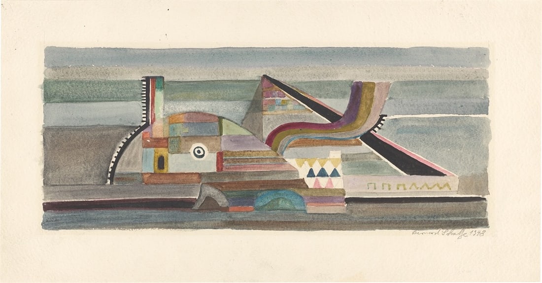 Bernard Schultze. Untitled. 1948: Bernard Schultze (Schneidemühl 1915 – 2005 Cologne). Untitled. 1948 Watercolour over pencil on heavy paper. 24 × 45,8 cm (9 ½ × 18 in.).