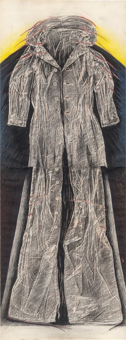 Jürgen Klauke. ”Kleiderbild”. 1973: Jürgen Klauke (Kliding near Cochem 1943 – lives in Cologne). ”Kleiderbild”. 1973 Embossing, coloured with coloured chalk and gouache, on two joint sheets of laid paper; in the