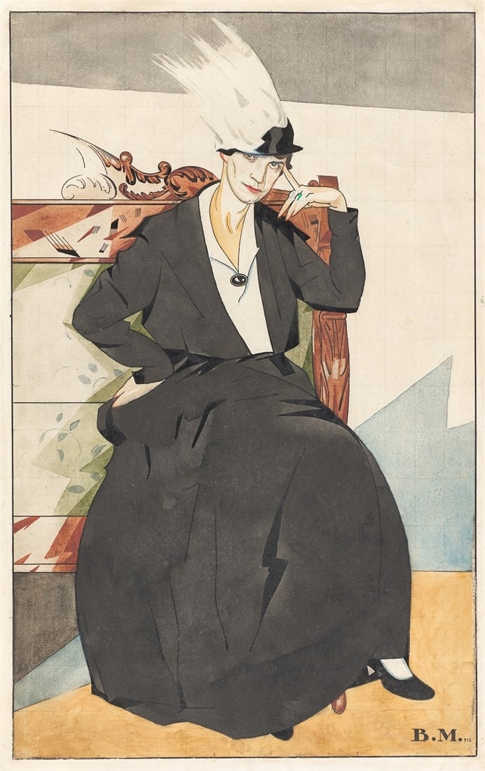 Wassili Nikolajewitsch Masjutin. ”Der Transvestit”. 1918: Wassili Nikolajewitsch Masjutin (Riga 1884 – 1955 Berlin). ”Der Transvestit”. 1918 Pen and India ink, gouache and watercolour over grid lines in pencil on laid cardboard.