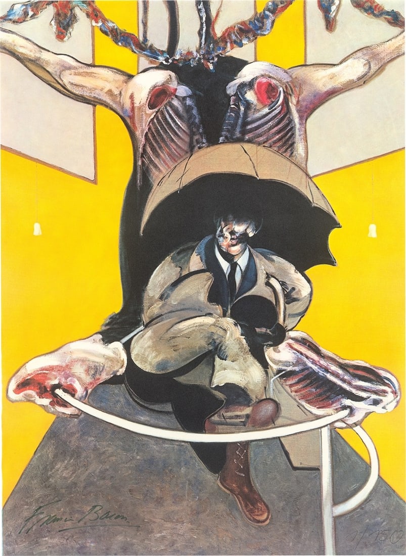 Francis Bacon. ”Second Version of Painting 1946”. 1971: Francis Bacon (Dublin 1909 – 1992 London). ”Second Version of Painting 1946”. 1971 Colour offset on wove paper. 80,8 × 58,9 cm