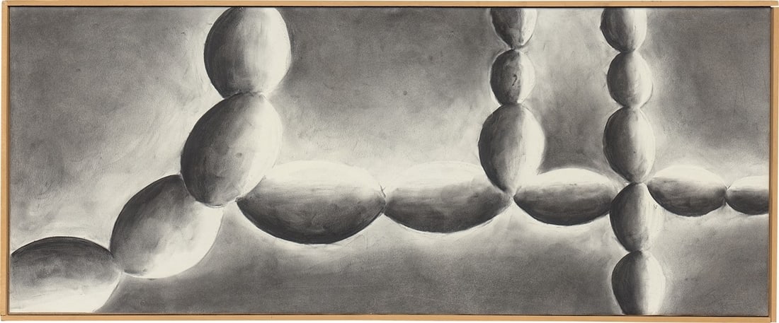 Andreas Schulze. Untitled. 1983: Andreas Schulze (Hanover 1955 – lives in Cologne). Untitled. 1983 Charcoal on heavy paper, on canvas; with artist's framing. 49,8 × 119,5 cm