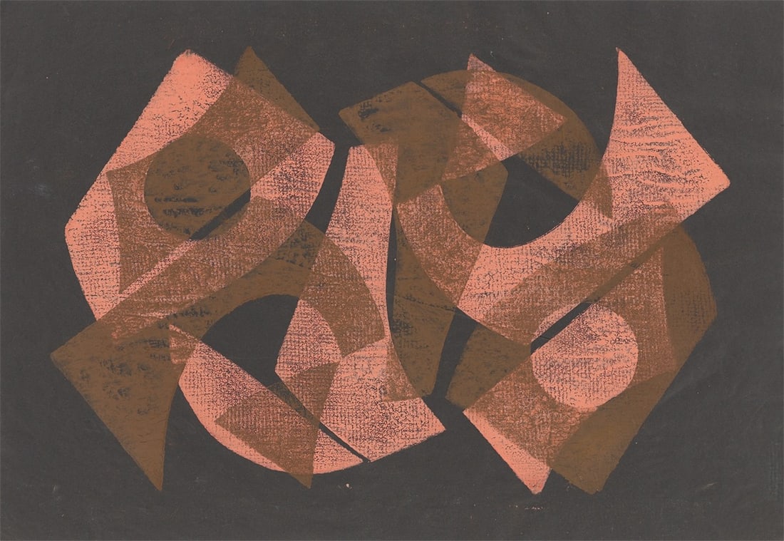 Hermann Glöckner. From: ”10 Handdrucke”. 1963/74: Hermann Glöckner (Cotta near Dresden 1889 – 1987 Berlin). From: ”10 Handdrucke”. 1963/74 Monotype on black paper. 34,6 × 49,7 cm