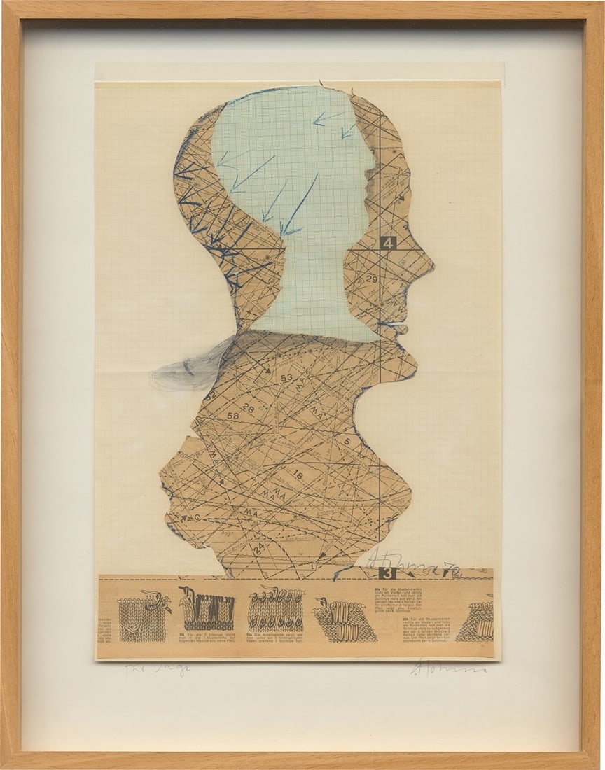 Gerhard Hoehme. Untitled. 1970: Gerhard Hoehme (Greppin bei Dessau 1920 – 1989 Neuss-Selikum). Untitled. 1970 Collage, pencil and coloured chalk on millimetre paper (double sheet), mounted on cardboard, in wooden frame.