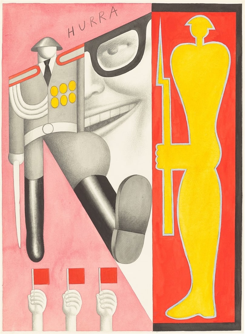 Hans Ticha. Staatsempfang (HURRA). 1979: Hans Ticha (Bodenbach (today Děčín, Czech Republic) 1940 – lives in Maintal). Staatsempfang (HURRA). 1979 Watercolour and pencil on heavy laid paper.
