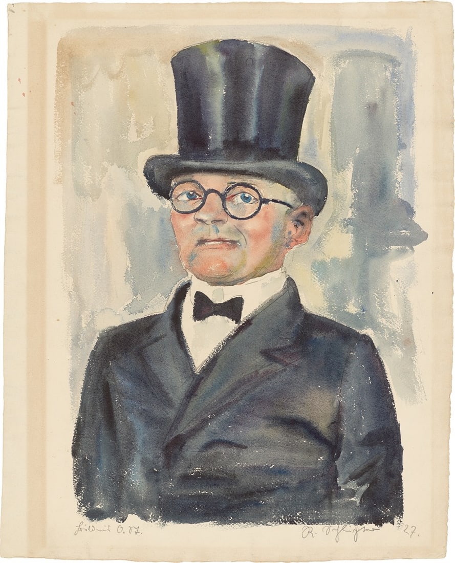 Rudolf Schlichter. ”Bildnis O. St.”. 1927: Rudolf Schlichter (Calw 1890 – 1955 Munich). ”Bildnis O. St.”. 1927 Watercolour and pencil on heavy wove paper. 61 × 48,8 cm