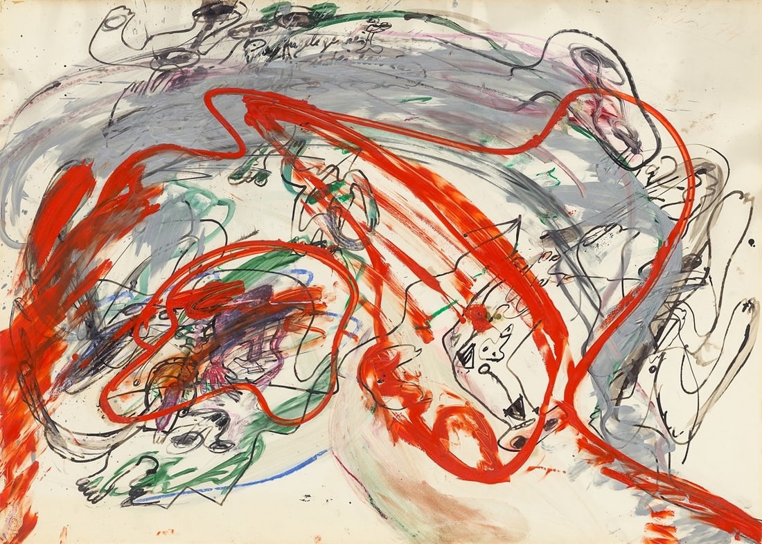Walter Stöhrer. Untitled. 1974: Walter Stöhrer (Stuttgart 1937 – 2000 Scholderup). Untitled. 1974 Oil stick, lacquer pen, coloured chalk and black ink on Schoellershammer paper. 62,3 × 84 cm