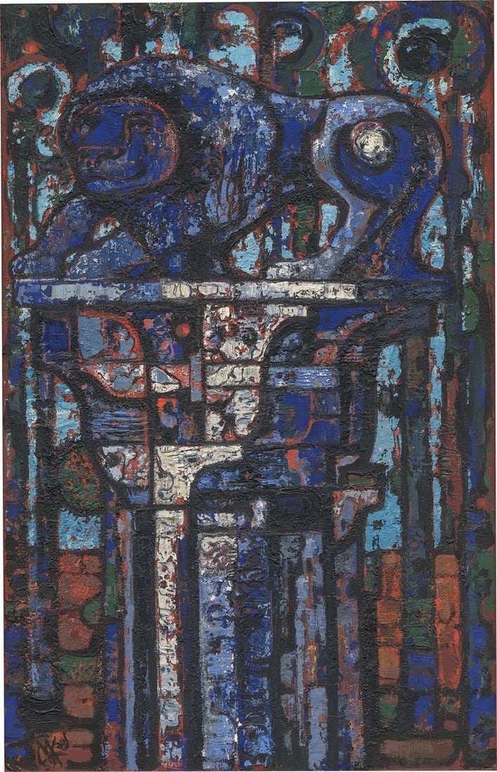 Max Kaus. ”Aus dem Garten der Villa Massimo, Rom”. 1959: Max Kaus (1891 – Berlin – 1977). ”Aus dem Garten der Villa Massimo, Rom”. 1959 Oil and tempera on wood, in artist's frame. 120,8 × 77,5 cm (frame:
