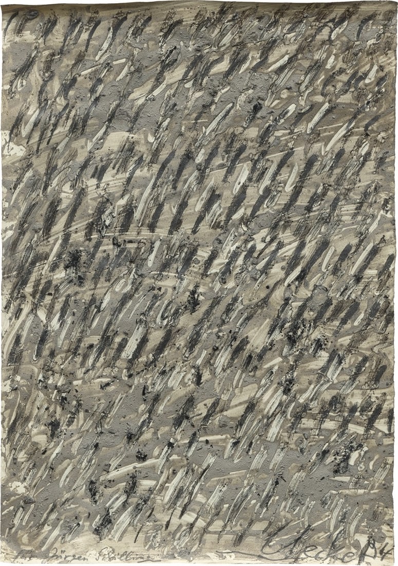 Günther Uecker. Untitled. 1994: Günther Uecker (Wendorf/Mecklenburg 1930 – 2025 Düsseldorf). Untitled. 1994 Charcoal, sand and binding materials on paper. 60,8 × 42,3 cm (frame: