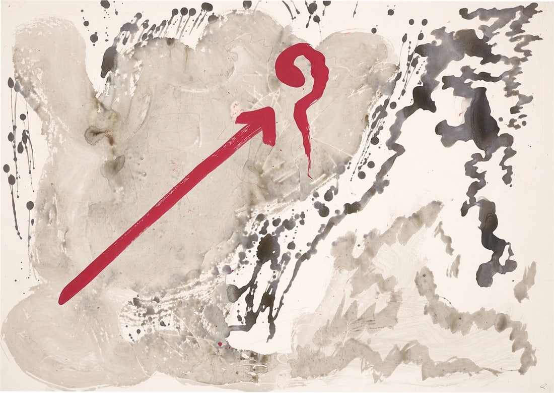 A.R. Penck. Untitled (129 concept conflikt).: A.R. Penck (Dresden 1939 – 2017 Zurich). Untitled (129 concept conflikt). Gouache, watercolour and ballpoint pen in red on covered paper. 41,8 × 59,2 cm