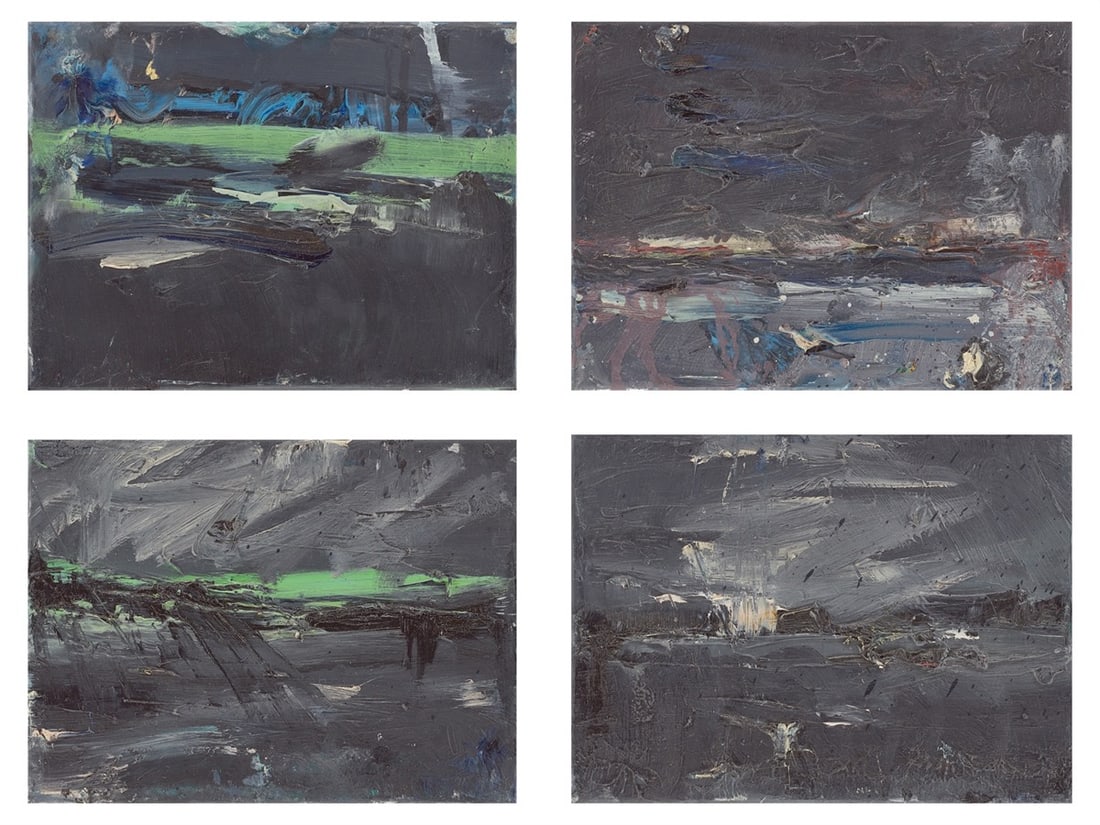 Detlev Foth. Nocturnal landscapes. 1993: Detlev Foth (Münster 1959 – lives in Erkrath). Nocturnal landscapes. 1993 4-part: each oil on canvas. Each: 17,7 × 24 cm (7 × 9 ½ in.).