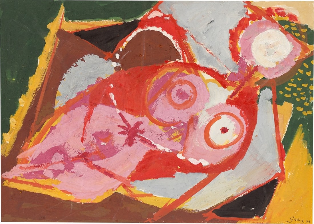Otto Greis. Nude. 1949: Otto Greis (Frankfurt am Main 1913 – 2001 Ockenheim). Nude. 1949 Gouache on heavy paper, on cardboard. 26,3 × 36,5 cm (35,2 × 50 cm)