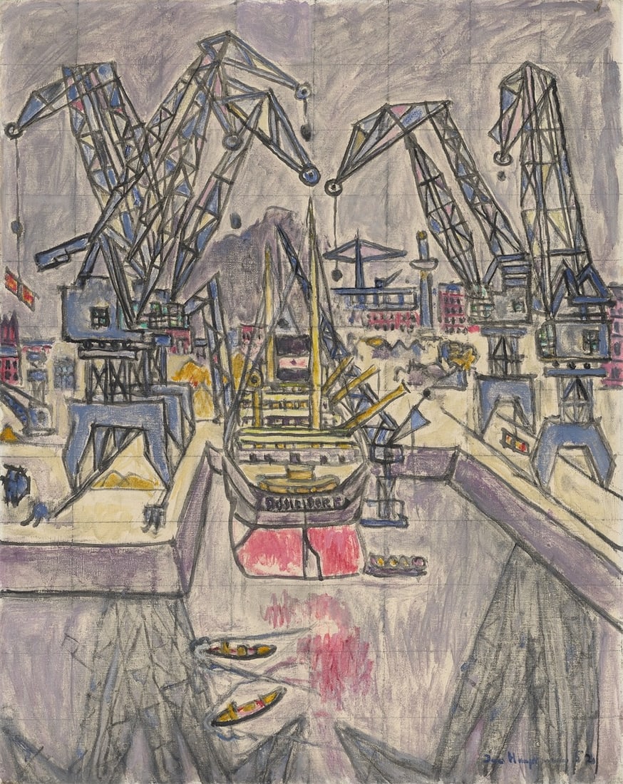 Ivo Hauptmann. Untitled. 1952: Ivo Hauptmann (Erkner/Berlin 1886 – 1973 Hamburg). Untitled. 1952 Oil over grid lines in pencil on canvas. 93 × 74 cm